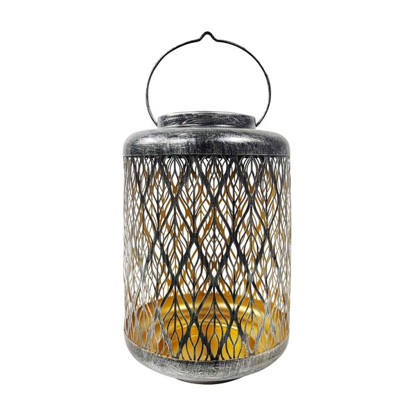 Snow Joe Bliss Outdoors Solar LED Lantern w Diamond Leaf Design  Hand Painted Finish BSL-306-S